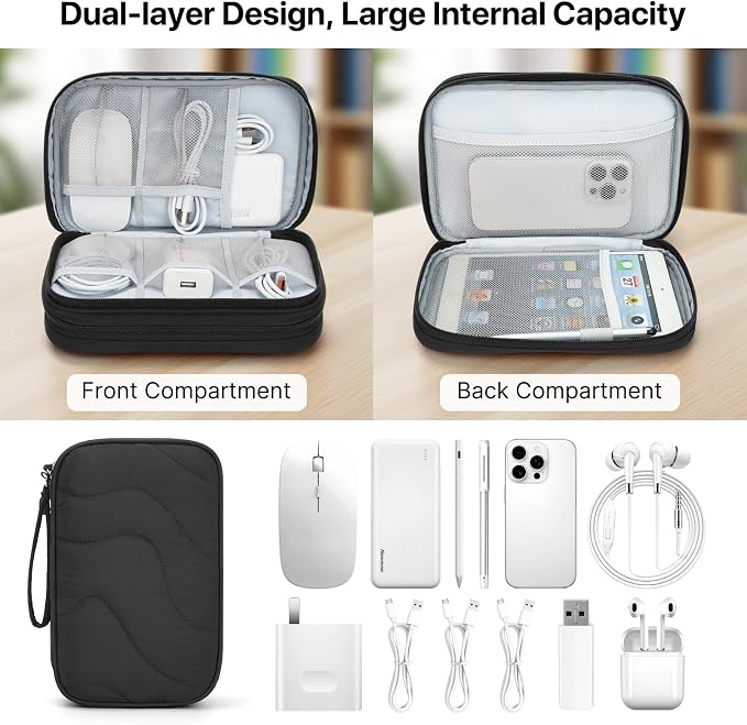 Skycase Tech Pouch - Lightweight Electronics Organizer Travel Case - Double Layers Cable Organizer - All-in-One Storage Bag for Charger, Cord, Phone, Flash Drive, Essentials - XL - Image 3