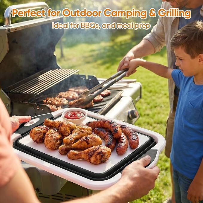 Collapsible BBQ Prep Tub with Lid, Foldable Camping Sink with Colander, Cutting Board, Dish Basin for Kitchen, Bowl, Vegetable and Fruit, Storage Basket for Picnic-Black - Image 6
