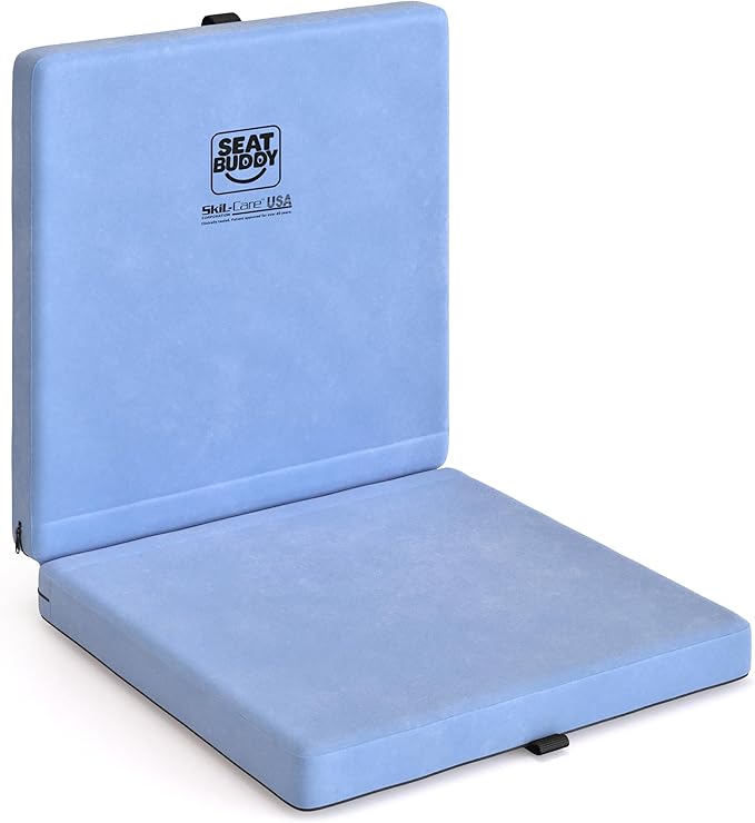 Skil-Care Seat Buddy Cushion, Foldable, 16"x16", Blue Cozy Cloth, 914350 | 1.5" Foam Padding, Non-Slip Bottom, Snap-Close Fold, Built-In Handle, Removable Zippered Cover, Machine Washable, Travel Use by Skil-CareCorporation