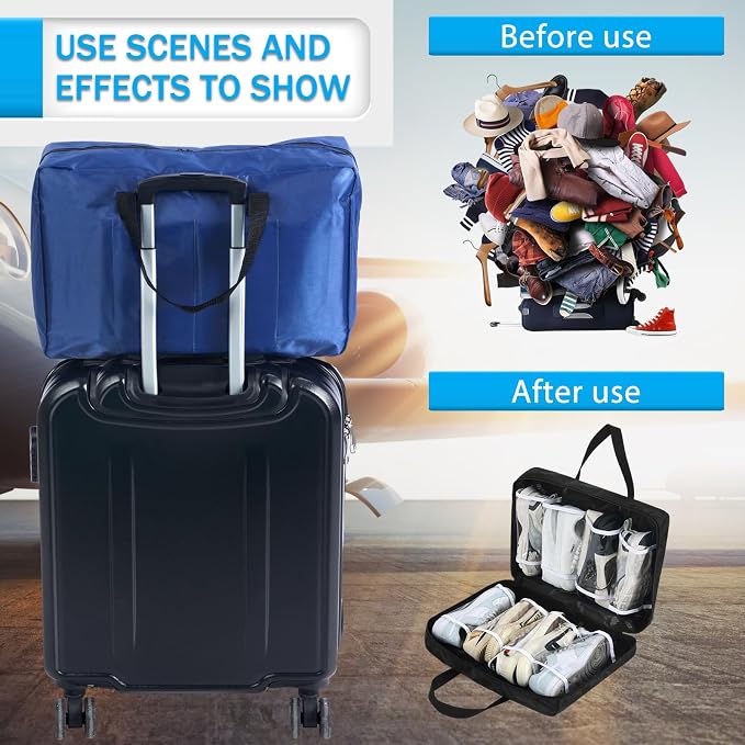 2 Pcs Shoe Bags for Travel with Handle Zipper Large Portable Shoe Organizer Luggage Storage Bags for Women and Men(Black, Blue) - Image 3