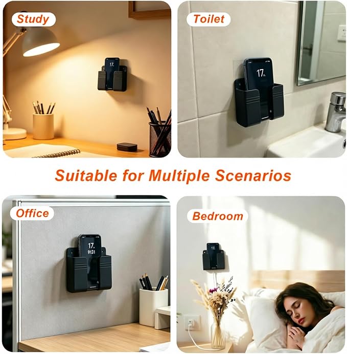 4 Pack Wall Mount Adhesive Storage Holder, No Drill Plastic Organizer for Phone, Remote Control, Home, Office, Bathroom, 3.54" x 2.87 - Image 7