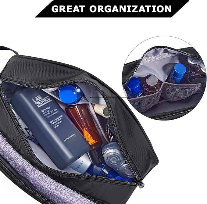 BAGSMART Toiletry Bag for Men, Travel Toiletry Organizer Dopp Kit Water-resistant Shaving Bag for Toiletries Accessories, Door Room Essentials,Black-basic - Image 2