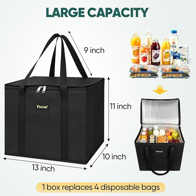 BALEINE 1PK Insulated Reusable Grocery Bag, Heavy Duty Shopping Tote | Foam & Foil Insulation, 9" Long Handles, Reinforced Bottom Keeps Upright, Fold Flat Storage, Water-Resistant Shopping Bag - Image 5