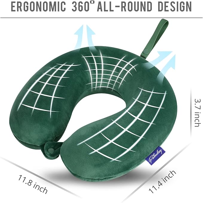 Neck Pillow for Travel Memory Foam - Travel Pillows for Sleeping Airplane with Attachable Snap Strap Soft Washable Cover, Flight Pillow for Traveling, Car, Provide Head Neck Support Dark Green - Image 5