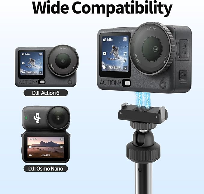 AGVEE Selfie Stick Tripod for DJI Osmo Action 6/Nano Camera | Magnetic Quick Release Mount Accessories, Reinforced Nylon-Fiberglass Legs, Desktop Portable Vlog Travel Extension Rod - Image 7