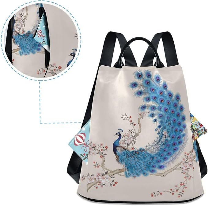 ALAZA Peacock in An Ancient Style Backpack Purse for Women Anti Theft Fashion Back Pack Shoulder Bag - Image 4