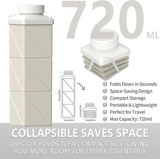 Collapsible Water Bottles, 24 oz (720 ml), Portable Travel Water Bottle | Leakproof & Reusable, Lightweight Foldable Water Bottle for Traveling, Hiking, Gym, School, Sports & Outdoor, 1 Pack (Gray) - Image 2