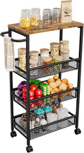 Slim Rolling Cart 4 Tier Narrow Storage Cart on Wheels with Handle | Lockable Wheels, Wood Top Panel, Metal Frame Utility Carts for Kitchen, Dining, Living, Home Office, Laundry Room by AZERPIAN
