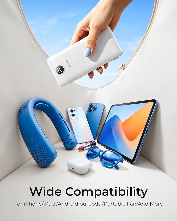 VEGER Portable Charger for iPhone, Power Bank Built in Cables and Wall Plug | 10000mAh,Ultra Slim&Compact,5 Outputs,LED Display,Flight-Safe,Travel Essentials Battery Pack for iPhone 17,iPad, Samsung,etc - Image 4