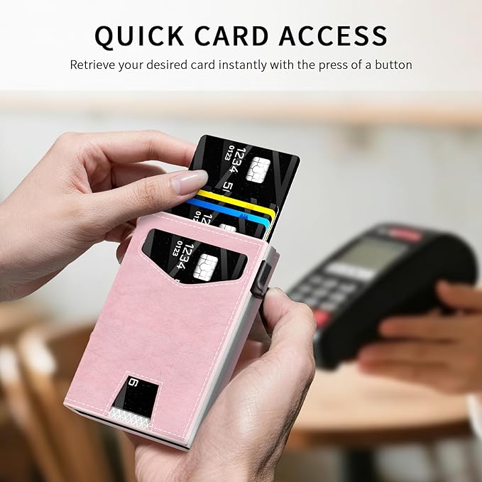 RFID Wallet Women: Stylish Security Metal Wallet for 10-12 Cards & 2 ID Windows - Smart Pop-Up Credit Card Holder & Cash Slot in Compact Trifold Design,Gift for Her(Pink) - Image 2