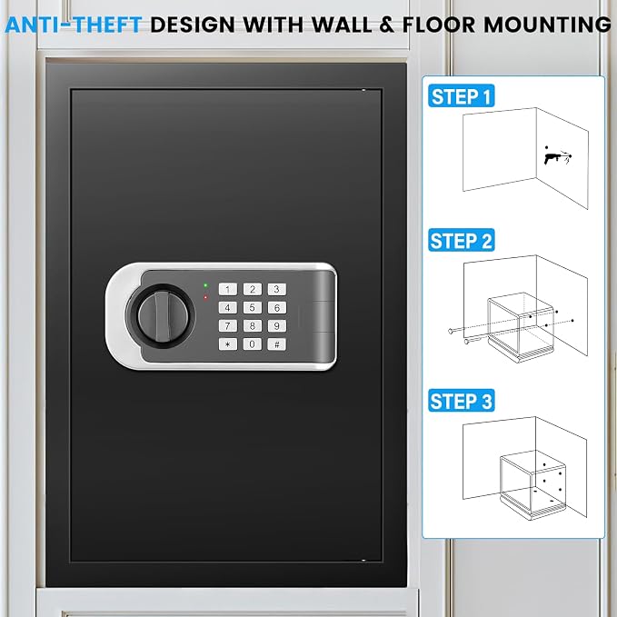 [19.7" Tall] Safe Box, 3.5 Cuft Home Safes with Fireproof Waterproof Bag | Security Digital Safe for Home with Programmable Keypad Keys, Smart Alert, Mute Mode, Anti-theft Document Safe for Valuables - Image 6