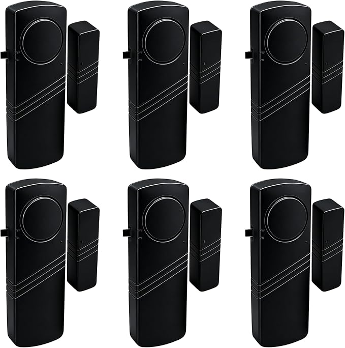 Door Window Alarm - 90dB Loud Home Security Sensor for Kids Safety, Burglar Alert for House, Apartment, Office, Hotel & Pool Window, Black (6 Pack) by Unknown