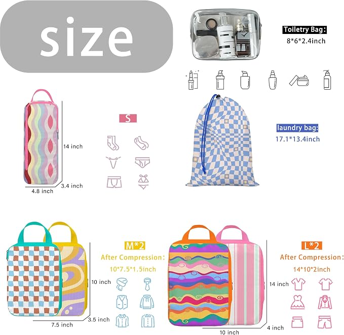 8 Pcs Compression Packing Cubes Travel for Suitcases, Waterproof Luggage Organizer Washable Storage Bags Set for Backpack Travel- Packaging Cubes for Carry-Ons and Storage - Image 3