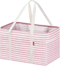 LHZK Standing Utility Tote Bag with Metal Wire Frame and the Sides Rinforced, Large Tote Bag with Handle, Reusable Grocery Bags Foldable, Beach Bag, Car Tote (Pink, 18.5''x11.8''x11.5'') by LHZK