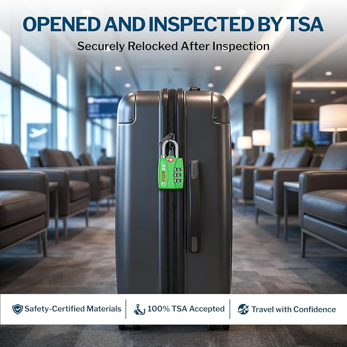 Forge Open Alert TSA Approved Luggage Locks - 3 Digit Combination, Easy Read Dials, Zinc Alloy Body - Ideal Travel Lock for Luggage, Suitcases, Bags & Toolboxes (Green 4PK) - Image 6