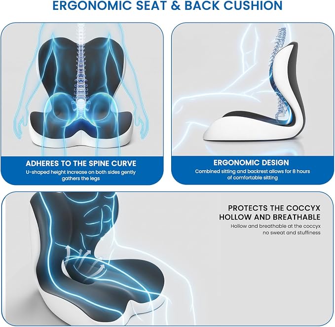 Car Seat Cushion Reducing Sciatica Pressure, Back & Tailbone Comfort | Hollow Design for Coccyx, Double-Sided Anti-Slip, Ergonomic Memory Foam Lumbar Cushion, Suitable for Long Sitting, 2PCS - Image 4