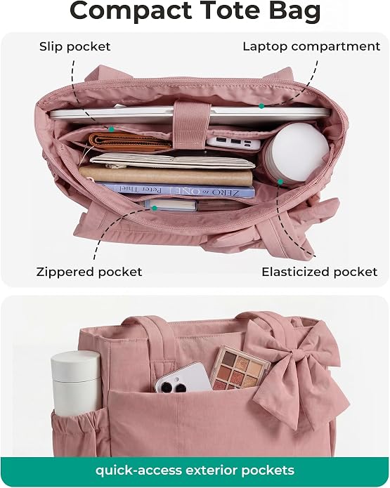 BAGSMART Crush Bow Tote Bag for Women, Puffer Travel Work Yoga Laptop Bag | Large Bow Tote Fits 40oz Tumbler, 15.6" Laptop, Yoga Mat Sleeve, Waterproof Pocket, Travel Work Swim Gym Mom Shoulder Handbag - Image 4