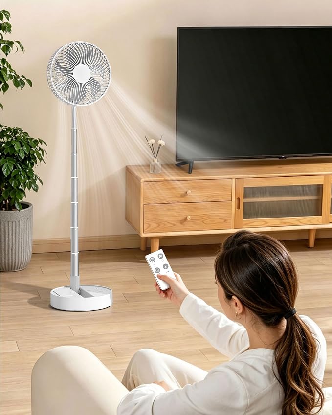 Portable Fan, 31'' Oscillating Standing Floor Fan, 5400mAh Battery Powered Foldable Desk Fan with 4 Speeds＆8H Timer, Personal Floor Fan for Bedroom, Small Travel Fan for Outdoor - Image 7