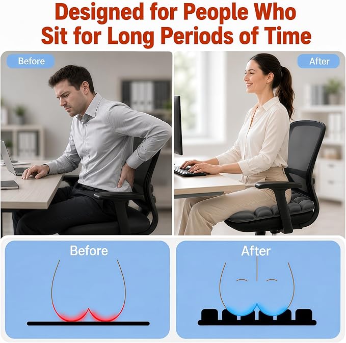 Travel Seat Cushion for Airplane, Inflatable for Long Flights, Portable Ergonomic Adjustable Air Pad – Tailbone & Lumbar Pain Relief for Plane, Stadium, Car, Wheelchair, Driving, Office, Work - Image 3
