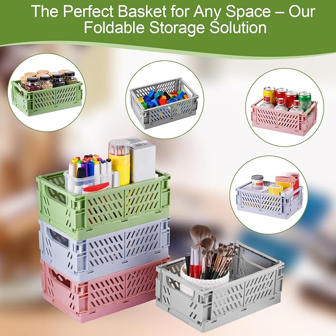 HUUSMOT 4-Pack Collapsible Plastic Storage Baskets, Blue, 9.8"x6.5"x3.8" | Pastel, Space-Saving, Collapsible Plastic Bins, Cute Mini Storage Crates, for Classroom, Kitchen, Office, Bedroom - Image 5