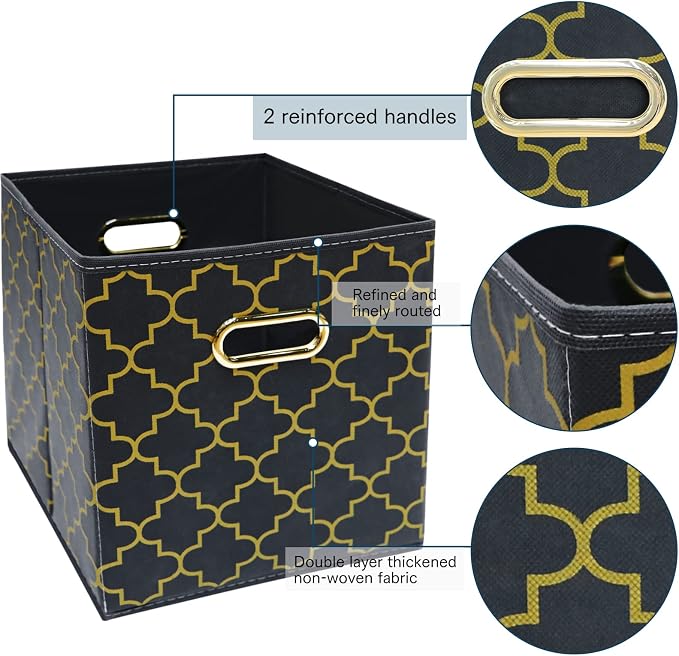 Fabric storage bins Cubes, Fabric Cube Organizer with Handle, Foldable Cube Bins for Cloth or Accessary Storage, 11x11x11, Set of 3, (Grey Gold) - Image 7