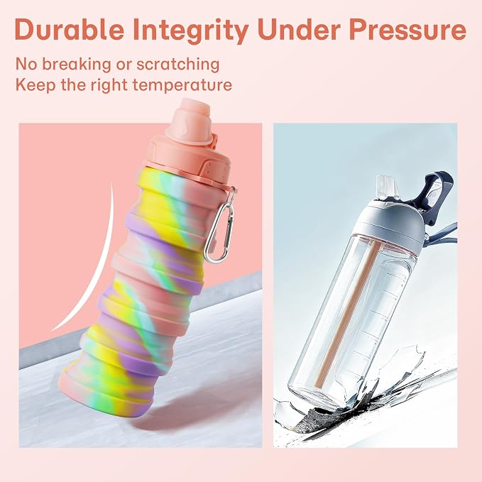 Collapsible Water Bottles for Travel, Foldable Sports Water Bottle for Kids, Reusable Water-proof Silicone Water Bottles with mountaineering Buckle for Camping Hiking Holiday - Image 6