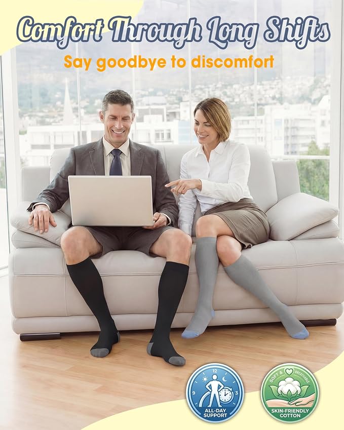 CTHH Soft Cotton Compression Socks for Women Men 20-30mmHg Knee High Socks | Support Circulation for Running, Flying, Nurses, Pregnancy (2 Pairs) - Image 5