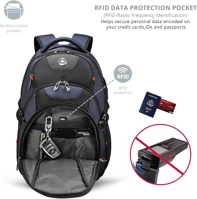 Swissdigital Design Travel Backpack for Men with Apple Find My, Laptop Backpack with USB Charging Port, RFID Protection, Add-A-Bag System - Travel Backpack for Men-Finder Color Random | SD803BT013-12 - Image 5
