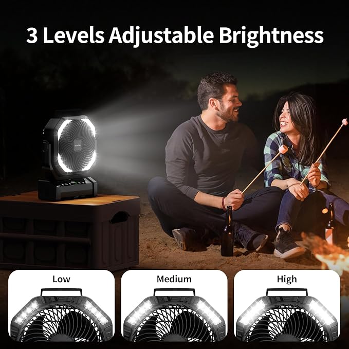 Socool Camping Fan with Light, 20000mAh Rechargeable Battery Fan with Remote, 112Hrs & 8 Speeds, Digital Display, Timer, Auto Oscillation, 270° Pivot & Hook for Outdoor Tent, Hurricane, Power Outage - Image 6
