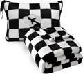 Travel Blanket and Pillow Compact, Premium Soft 2 in 1 Airplane Blanket with Soft Bag Pillowcase，Hand Luggage Sleeve and Backpack Clip (Checkered Black) by JungleStar