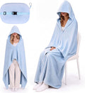 Hooded Wearable Fleece Travel Blanket Airplane with Snap Closure, Foldable Travel Pillow, Compact Carry Carabiner Strap, Soft 60''x50'' Fleece Blanket for Plane Office Gift(Blue) by Unknown