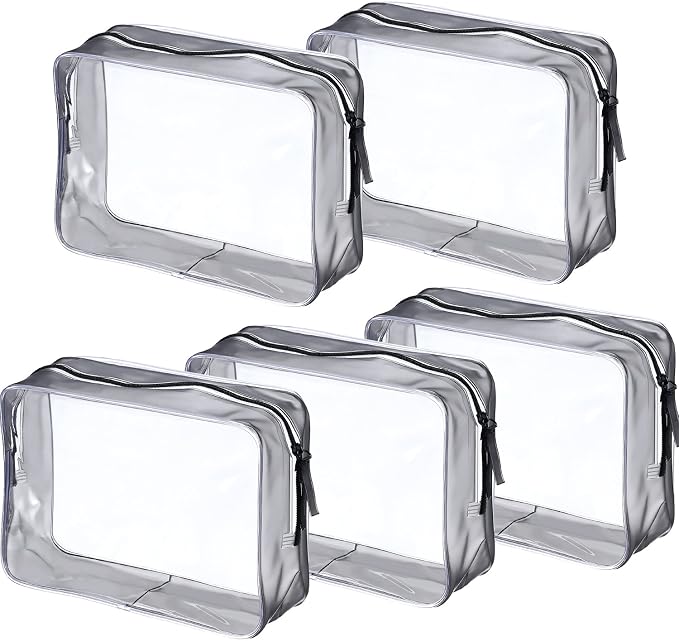 5 Pack Clear PVC Zippered Toiletry Carry Pouch Portable Cosmetic Makeup Bag for Vacation, Bathroom and Organizing by Pangda