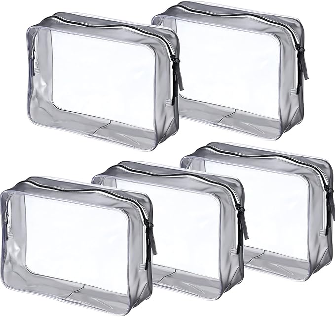 5 Pack Clear PVC Zippered Toiletry Carry Pouch Portable Cosmetic Makeup Bag for Vacation, Bathroom and Organizing by Pangda