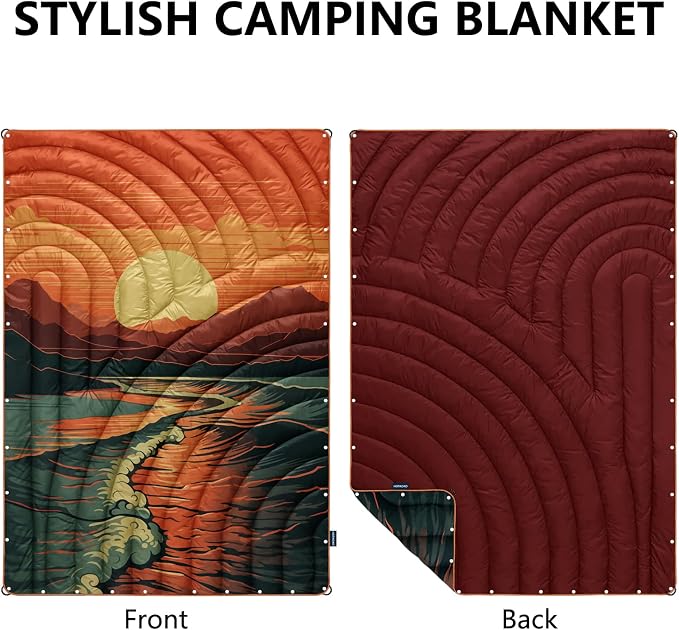 Puffy Camping Blanket,Large Camp Blanket Outdoor Camping Quilt Waterproof | Lightweight Printed Warm Packable Down Alternative Blanket for Camping,Traveling, Stadium, Hiking, Picnics - Image 2