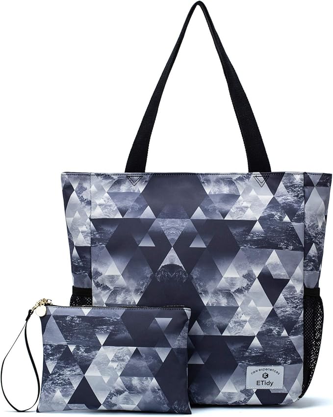 ETidy Large Capacity Foldable Tote Bag With Zipper | Water-resistant, Lightweight, Sandproof, Beach Bag, Gym Bag, Travel Shopping Bag by ETidy