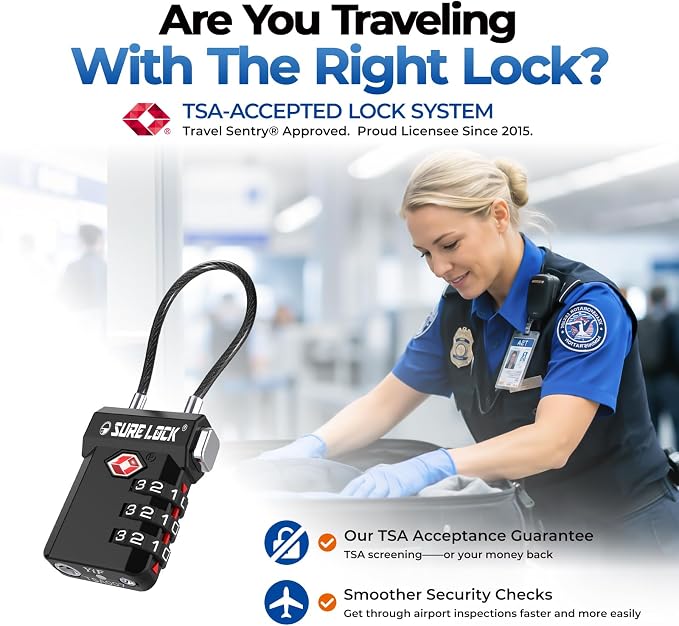 SURE LOCK TSA Approved Luggage Locks with Open Alert Indicator, 3 Digit Combination Cable Travel Lock for Suitcase, Backpack, Gym Locker, Toolbox, Carry On & Travel Bag - Image 2