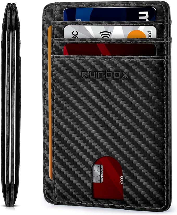 RUNBOX Slim Wallet for Men and Women, RFID Blocking Leather Card Holder | Minimalist 8-slot design fits IDs and credit cards in a thin profile for front pockets, purses, pants and travel by RUNBOX