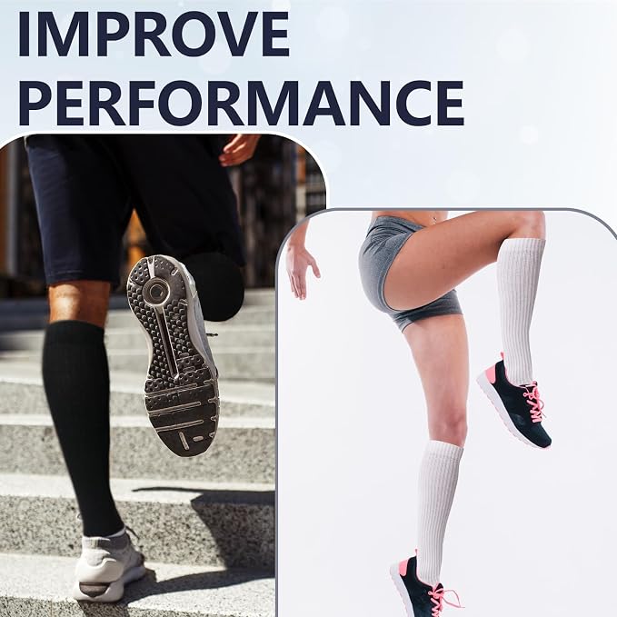 +MD Cotton Compression Socks for Women & Men 4/6 Pairs 15-20mmHg Knee High for Sports, Travel, Nursing Long Sitting Standing - Image 5