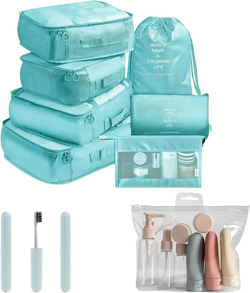 11 Set Packing Cubes for Travel, Anti-Tearing Suitcase Organizer | Luggage with Shoe & Hanging Toiletry Bag, 7 Travel Packing Cubes, Green, 1 Clear Toiletries Bag , 3 Portable Toothbrush Cases - Image 2