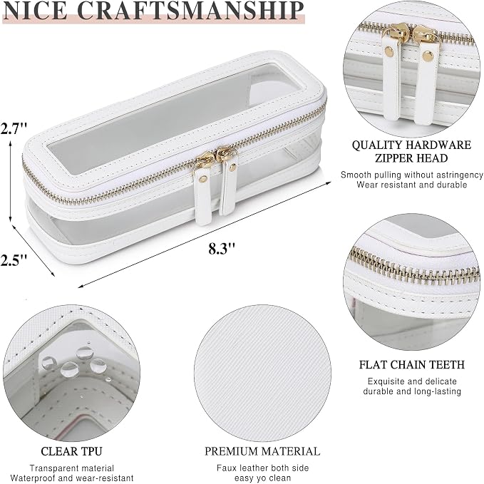 Pinkmik Makeup Brush Case Clear Travel Cosmetic Bag, White | Toiletry Bag, Zipper Closure, Small Purse Organizer, Car Essential Bag - Image 4