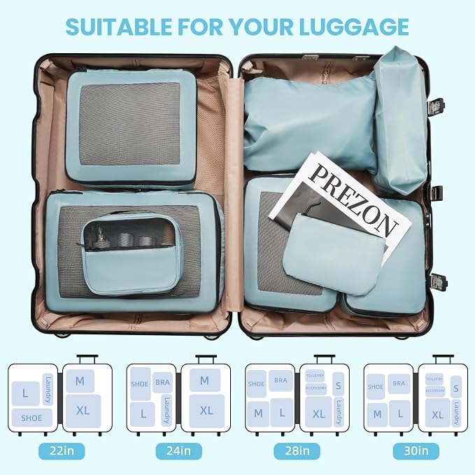 Mesh Packing Cubes for Travel, Durable Luggage Organizer with Sturdy Material and Double Zippers, Comprehensive Set for Travel Accessories Storage, 8 set, teal - Image 7