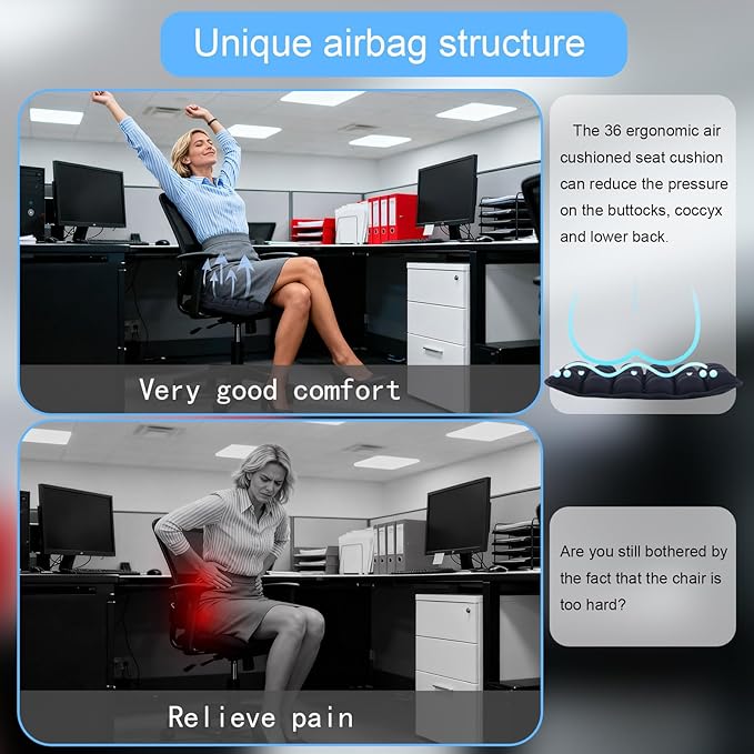 Portable Travel Airplane Seat Cushion, 3D Air Cell Tech with Built-in Pump, Adjustable Firmness Back & Tailbone Support, Ideal for Long Flights, Office, Car, Wheelchair,Great for Soccer Watching - Image 4