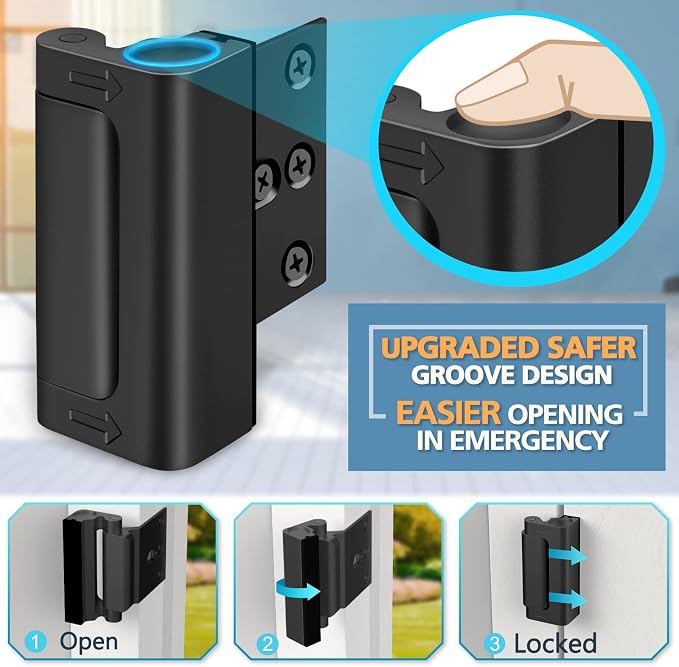 Front Door Locks for Kids Safety High Home Security Door Lock Reinforcement | Withstand 800 lbs, Child Proof Door Locks Night Top Flip Latch and 8 Screws Inward Swinging Doors Only, Defend Patio Bedroom - Image 2