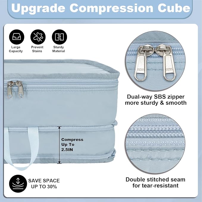 Packing Cubes for Travel Packing Organizers Compression Travel Cubes, Blue | Compression Packing Cubes Luggage Suitcase Organizer Bags Compression Bags for Travel Accessories - Image 4