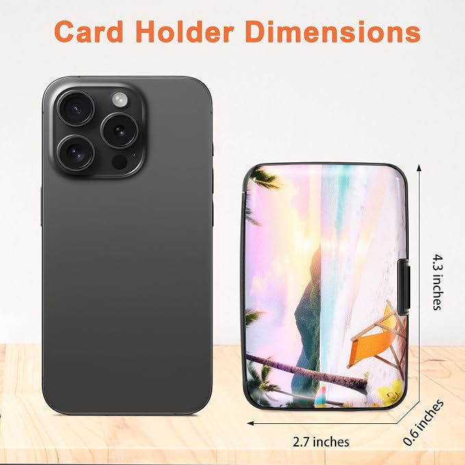 Mayski Credit Card Holder for Women RFID Blocking Wallet, Seaside | Card Wallets for Women Small Mini Business Metal Accordion Aluminum Alloy Hard Case for Men - Image 5