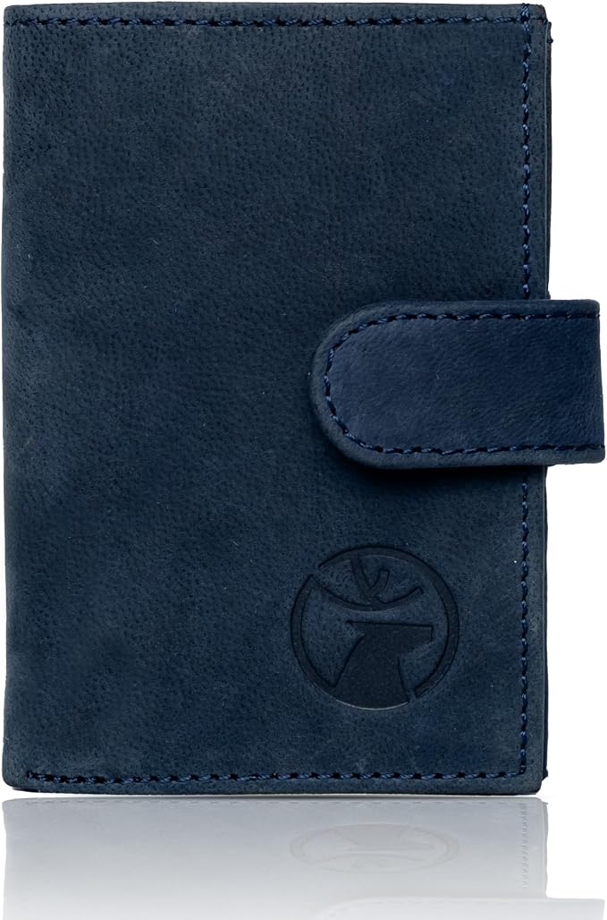 Anti-Theft Top Grain Leather RFID Card Holder Cum Minimalist Wallet for Men's and Women's (Navy Blue) by Unknown