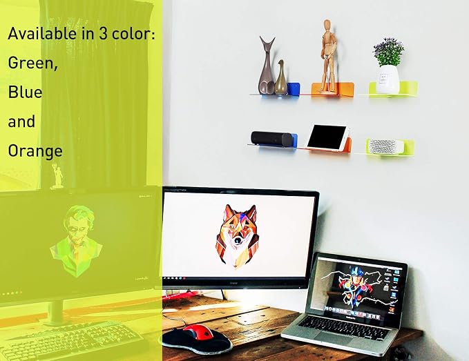 OAPRIRE 9 Inch Floating Wall Shelves Set of 2 - Personalize Expand Wall Space - Acrylic Small Wall Shelf for Bathroom, Bedroom, Living Room, Office, with Cable Clips - Clear Green | Strong Tape Adhesive Wall Shelf, Easy Installation, Hole Design with C... - Image 4