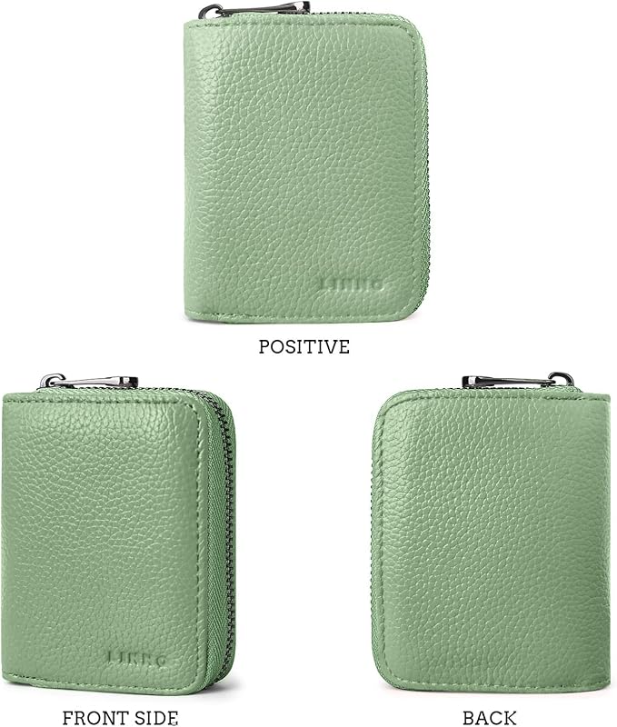 Linno RFID 20 Slots Credit Card Holder Genuine Leather Small Wallet for Women or Men with Zipper - Image 5
