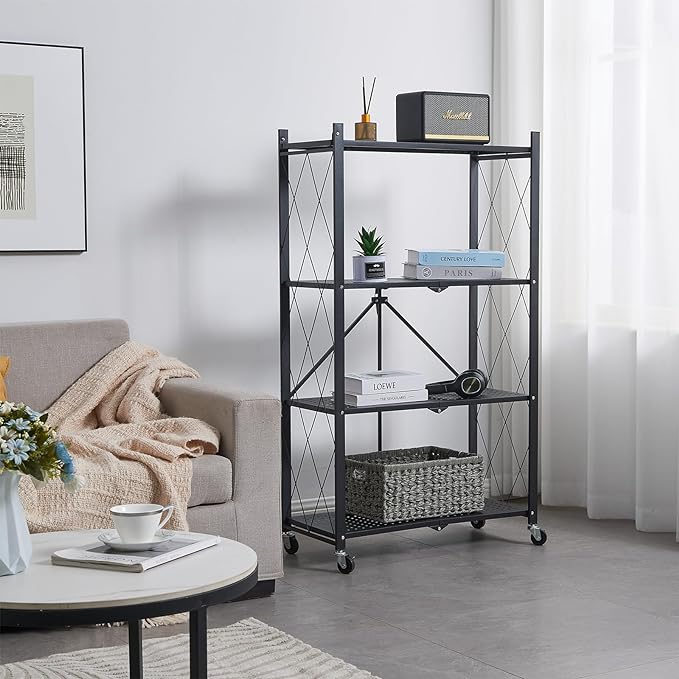 BRIAN & DANY Metal Storage Shelves - 4 Tier Shelving Unit, Folding Display Shelf Racks No Assembly for Vendors and Craft Shows, Black (2Pcs) - Image 2
