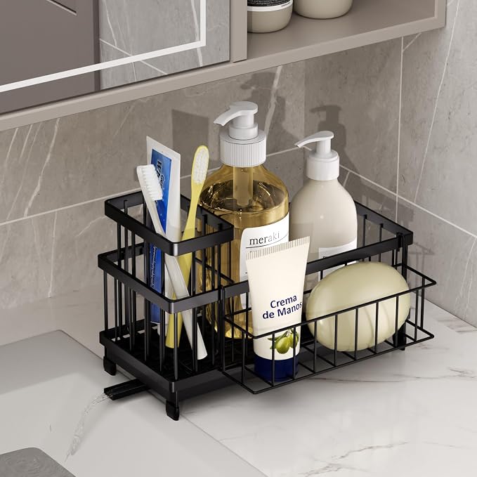 SWTYMIKI Sink Caddy Sponge Holder - Large Sponge Holder for Kitchen Sink with 360°Auto-Drain Tray, Rustproof Stainless Steel Kitchen Organizer Caddy for Countertop Organization - Image 9